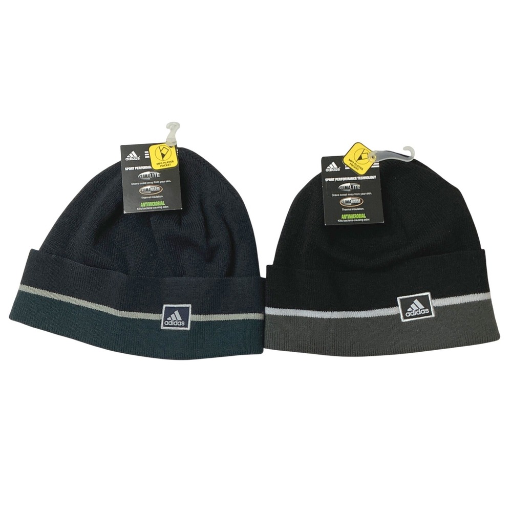 Set of 2 NWT Adidas Climalite Climawarm Antimicrobial Knit Beanie Winter Hat O/S